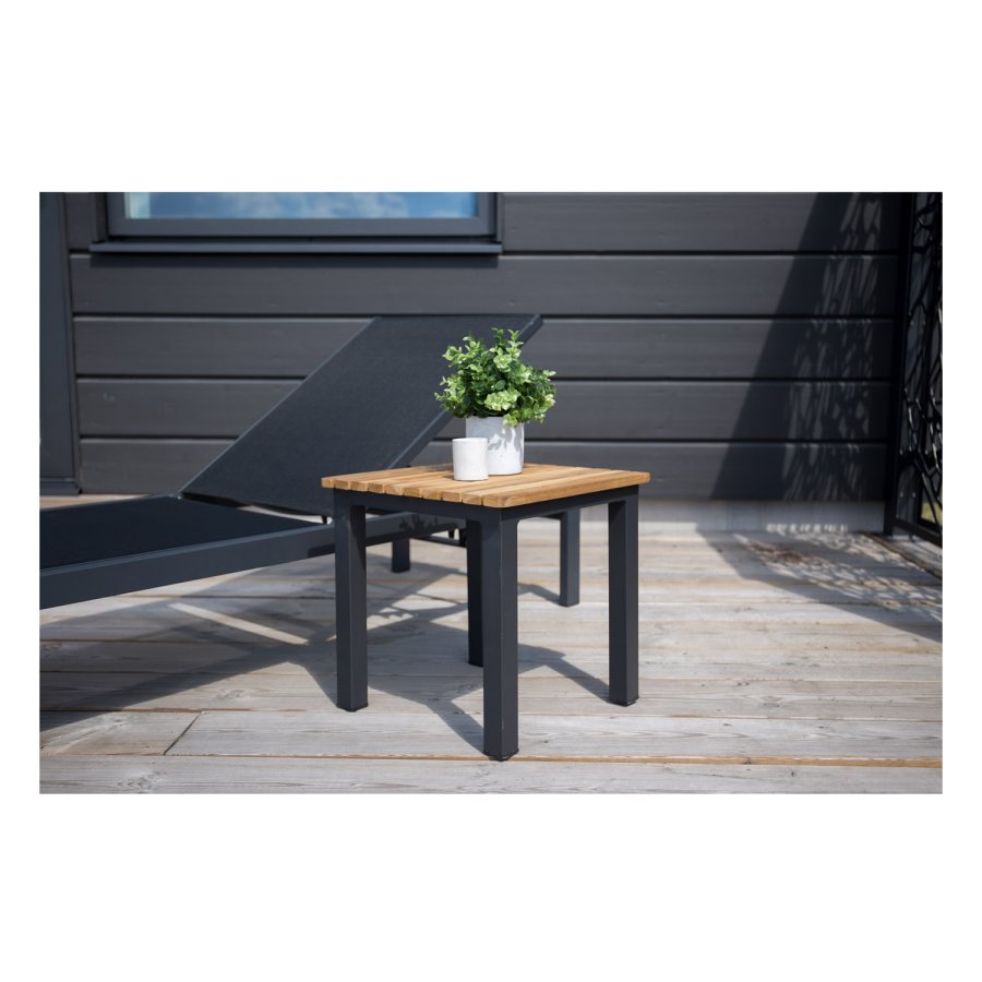 VENTURE DESIGN kvadratisk Mexico utendrs sidebord - naturlig teak og svart aluminium (40x40)