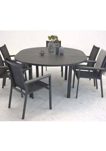 VENTURE DESIGN rundt Marbella hagebord med uttrekk - svart aluminium (140)