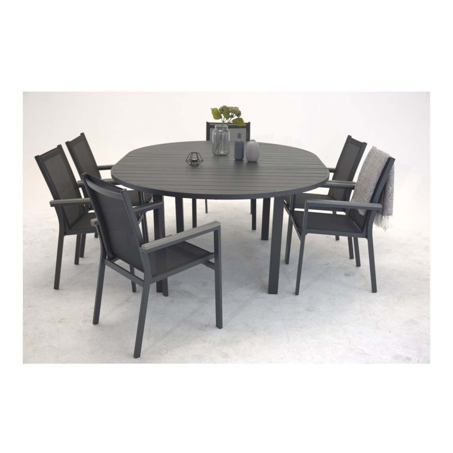 VENTURE DESIGN rundt Marbella hagebord med uttrekk - svart aluminium (140)