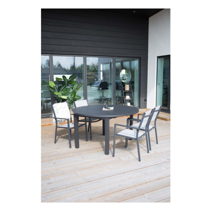 VENTURE DESIGN rundt Marbella hagebord med uttrekk - svart aluminium (140)
