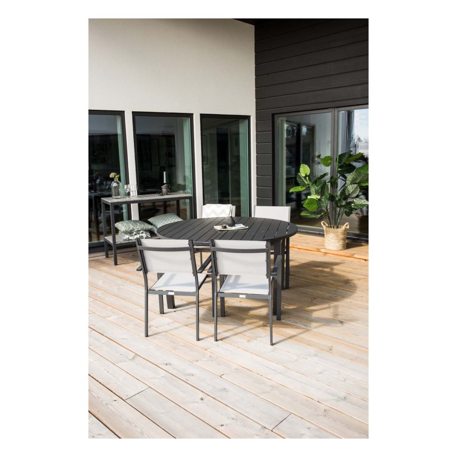 VENTURE DESIGN rundt Marbella hagebord med uttrekk - svart aluminium (140)