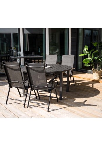 VENTURE DESIGN rundt Marbella hagebord med uttrekk - svart aluminium (140)