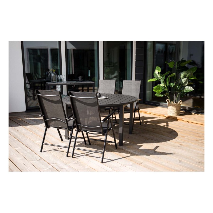 VENTURE DESIGN rundt Marbella hagebord med uttrekk - svart aluminium (140)