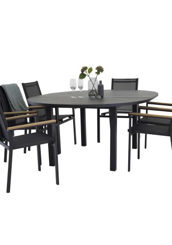 VENTURE DESIGN rundt Marbella hagebord med uttrekk - svart aluminium (140)