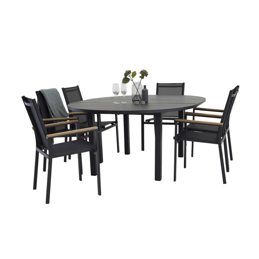 VENTURE DESIGN rundt Marbella hagebord med uttrekk - svart aluminium (140)