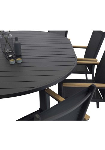 VENTURE DESIGN rundt Marbella hagebord med uttrekk - svart aluminium (140)