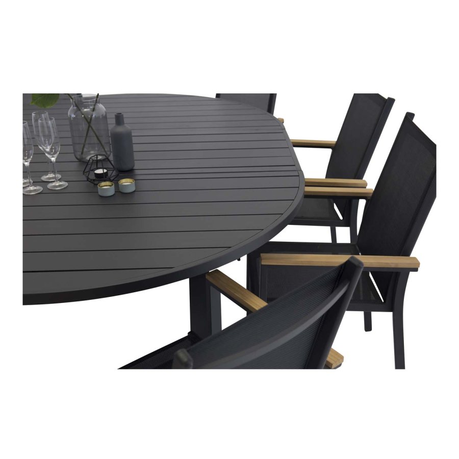 VENTURE DESIGN rundt Marbella hagebord med uttrekk - svart aluminium (140)