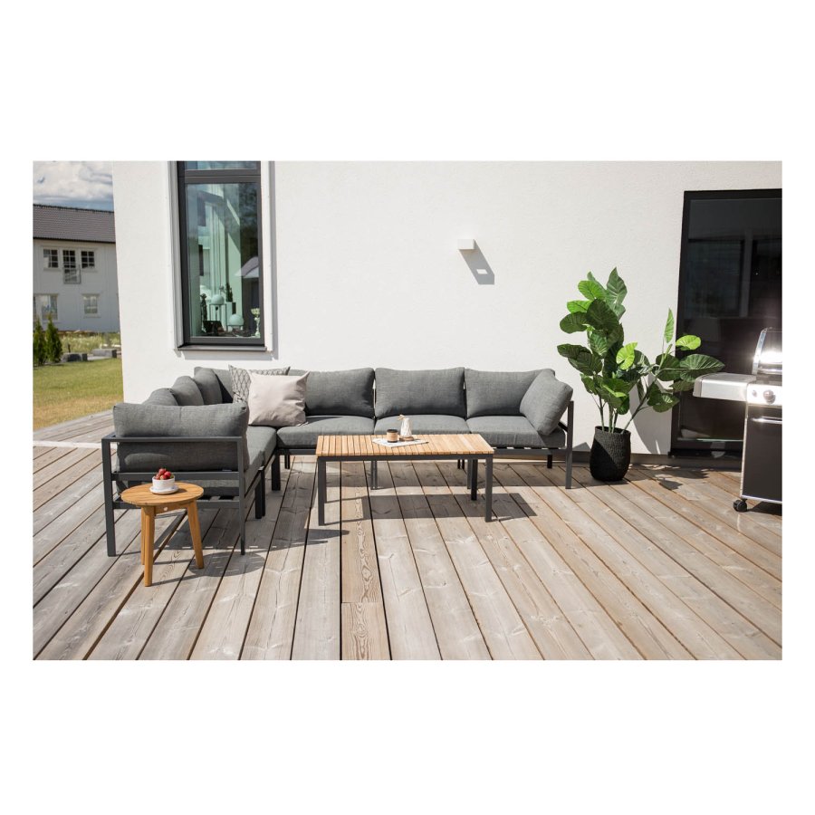 VENTURE DESIGN rektangulrt Brasilia hagebord - naturlig teak og svart aluminium (110x60)