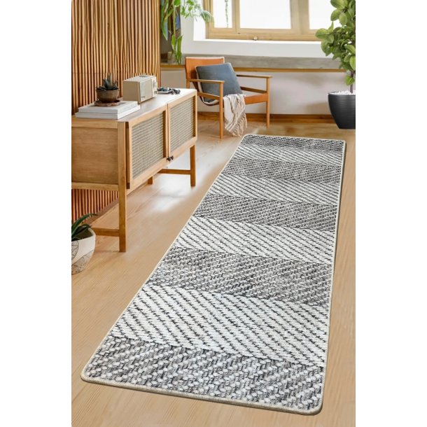 Tresse Hall gulvt�ppe m. striber, rektangul�r - multifarvet bomuld og chenille (80x150)