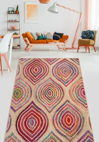 TEPPI Cavita Hall gulvtppe m. mnster, rektangulr - multifarvet bomuld og chenille (120x180)