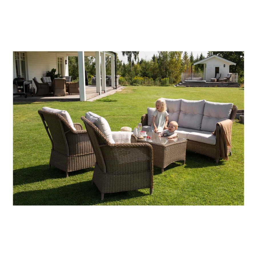 VENTURE DESIGN Vikelund sofahagesett med sandputer - naturrotting og aluminium 