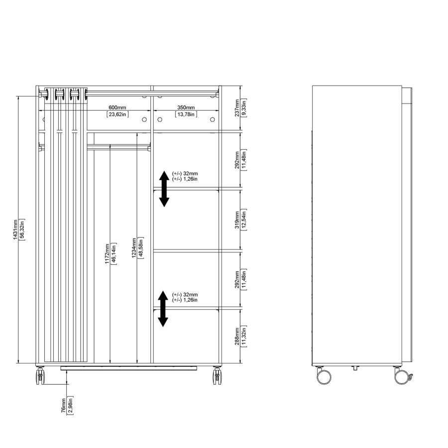 TVILUM Kleiderschrankeinsatz mit sandfarbenem Vorhang - weiß, mit Rollen 