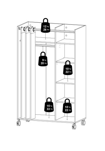 TVILUM Kleiderschrankeinsatz mit sandfarbenem Vorhang - weiß, mit Rollen 