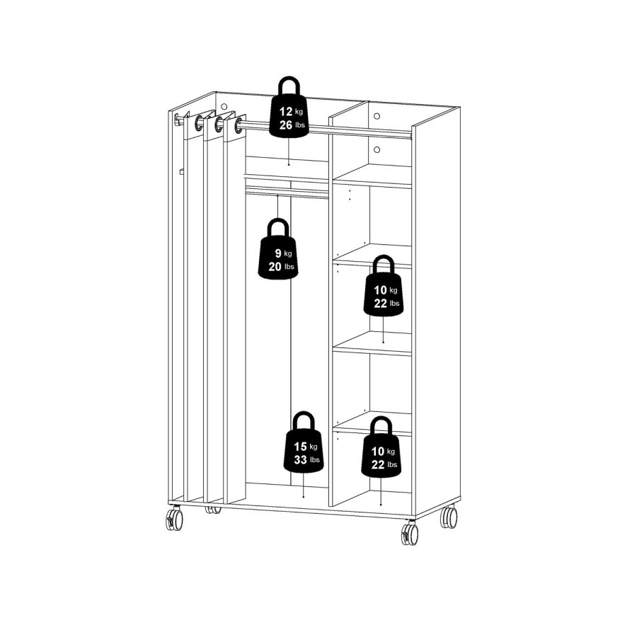 TVILUM Kleiderschrankeinsatz mit sandfarbenem Vorhang - weiß, mit Rollen 