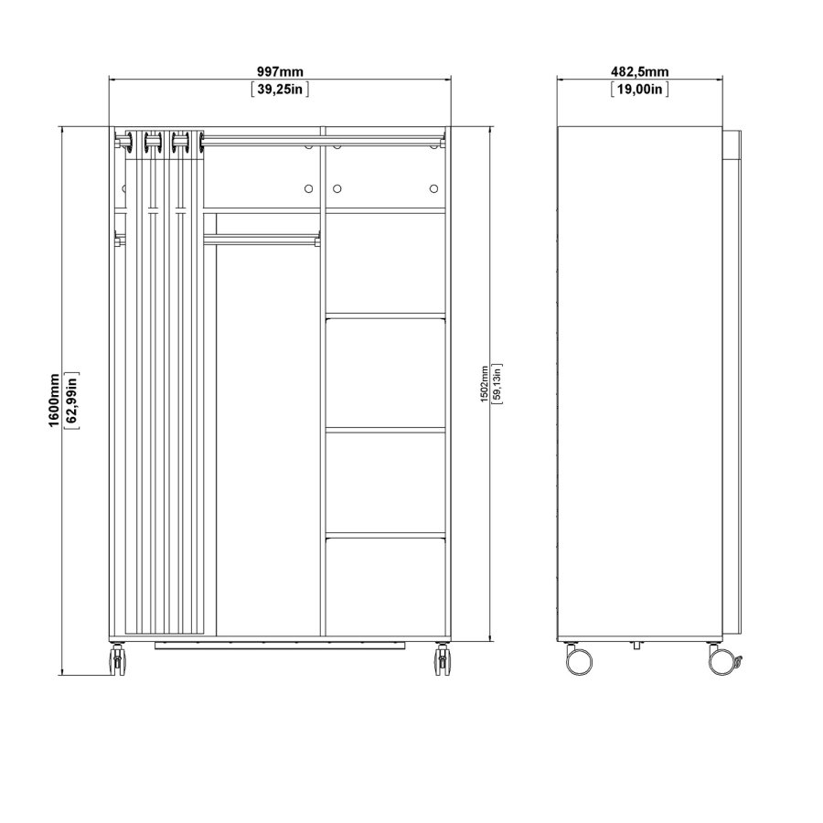 TVILUM Kleiderschrankeinsatz mit sandfarbenem Vorhang - weiß, mit Rollen 
