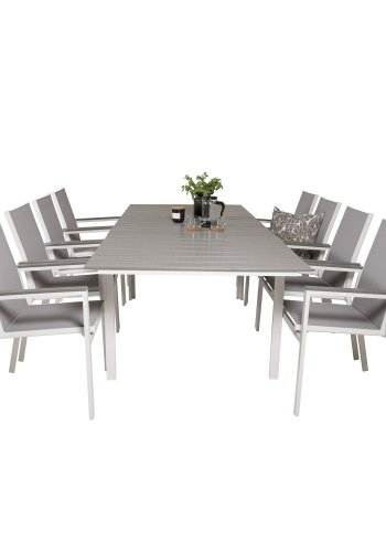 VENTURE DESIGN Parma hagestol, med armlener - gr av tre, gr tekstilene og hvit aluminium