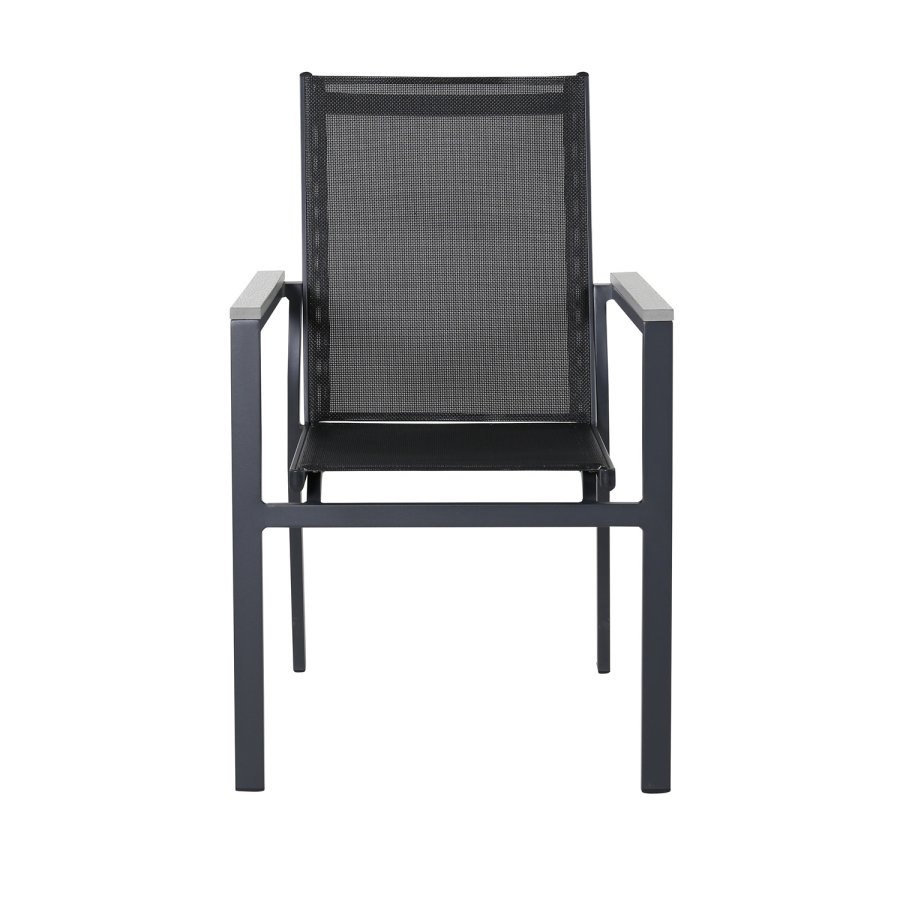 VENTURE DESIGN Parma hagestol, med armlener - gr i tre, svart tekstil og aluminium