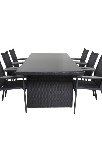 VENTURE DESIGN Parma hagestol, med armlener - gr i tre, svart tekstil og aluminium