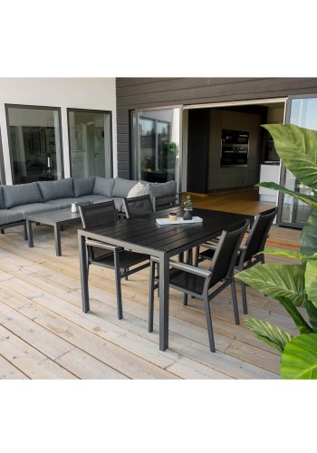 VENTURE DESIGN Parma hagestol, med armlener - gr i tre, svart tekstil og aluminium