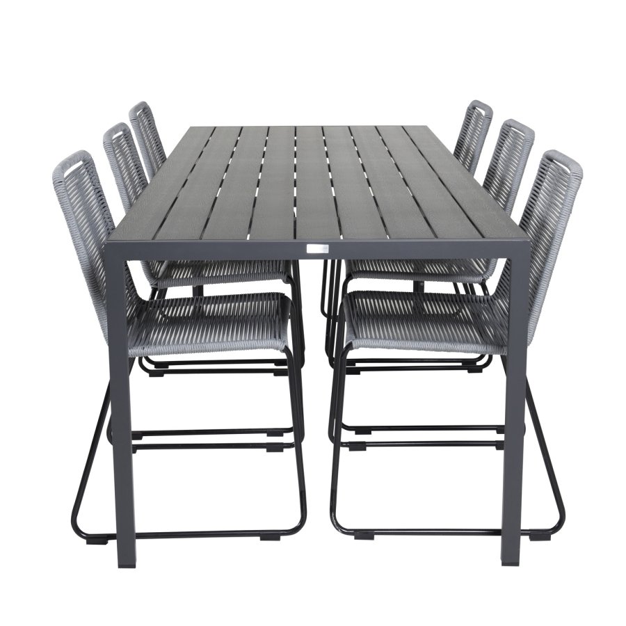 VENTURE DESIGN Lindos hagestol - grtt polyestertau, sort aluminium og stl