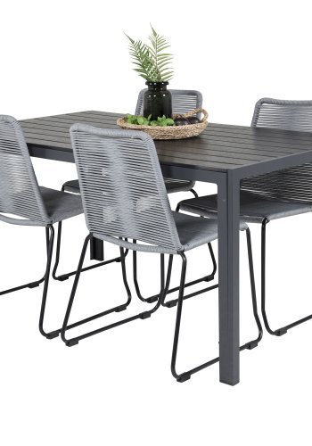 VENTURE DESIGN Lindos hagestol - grtt polyestertau, sort aluminium og stl