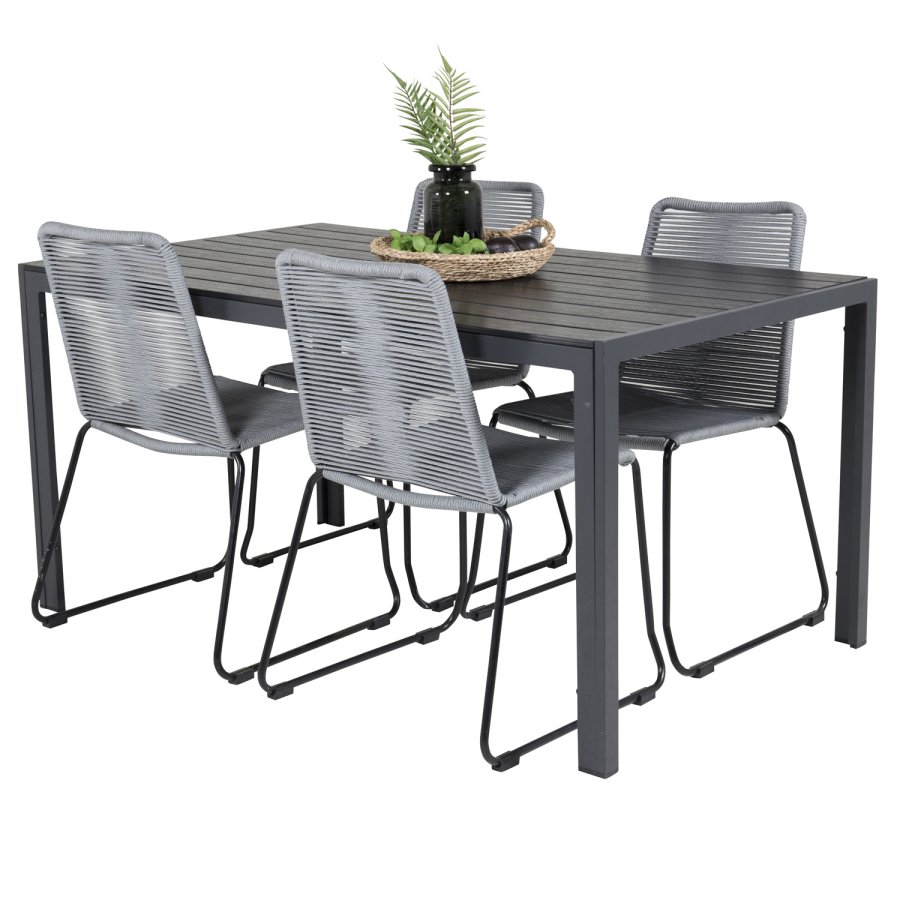 VENTURE DESIGN Lindos hagestol - grtt polyestertau, sort aluminium og stl