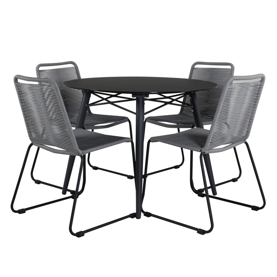 VENTURE DESIGN Lindos hagestol - grtt polyestertau, sort aluminium og stl