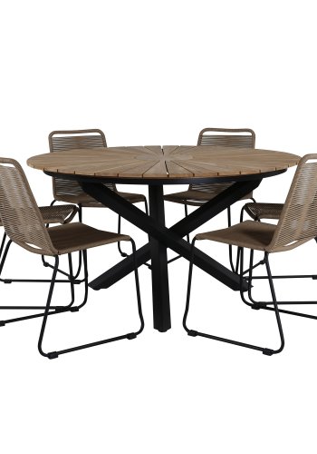 VENTURE DESIGN Lindos hagestol - beige polyestertau og sort stl