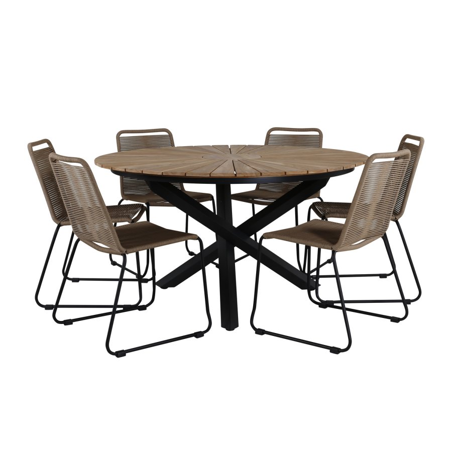 VENTURE DESIGN Lindos hagestol - beige polyestertau og sort stl