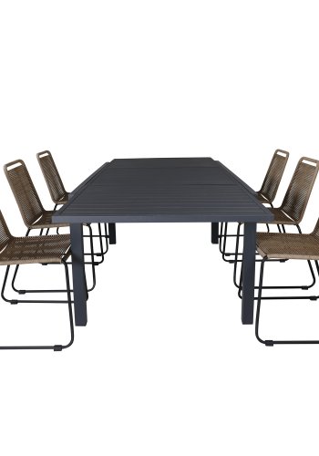 VENTURE DESIGN Lindos hagestol - beige polyestertau og sort stl