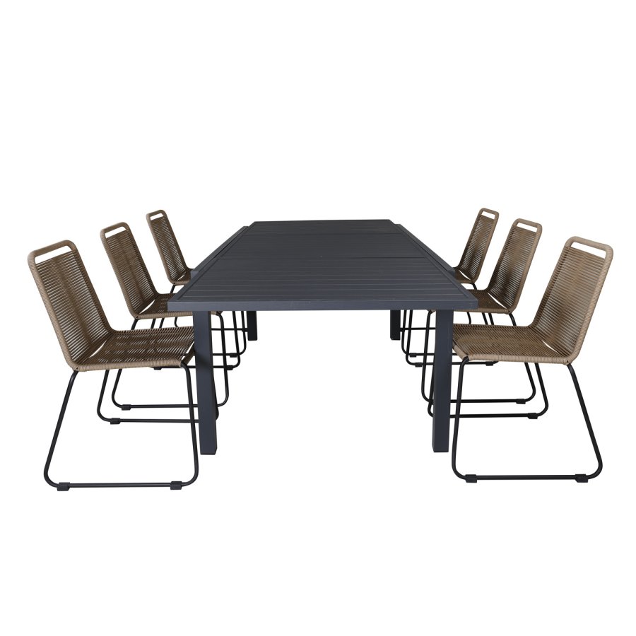 VENTURE DESIGN Lindos hagestol - beige polyestertau og sort stl