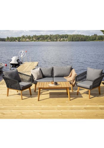 VENTURE DESIGN Chania hagesett - naturlig akasietre og svart stl