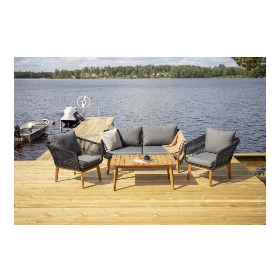 VENTURE DESIGN Chania hagesett - naturlig akasietre og svart stl