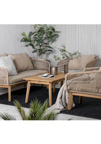 VENTURE DESIGN Chania hagesofasett, med beige puter - beige tau og brunt akasietre