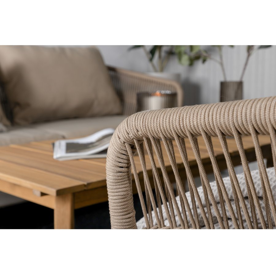 VENTURE DESIGN Chania hagesofasett, med beige puter - beige tau og brunt akasietre