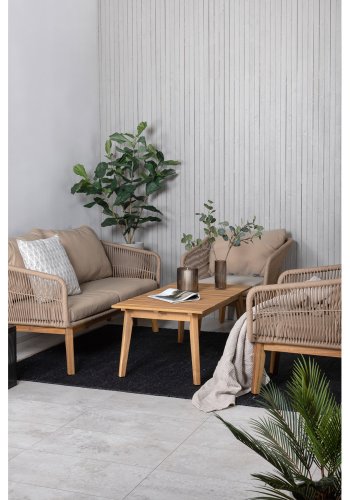 VENTURE DESIGN Chania hagesofasett, med beige puter - beige tau og brunt akasietre