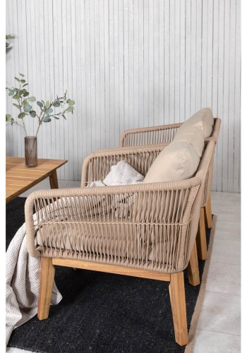 VENTURE DESIGN Chania hagesofasett, med beige puter - beige tau og brunt akasietre