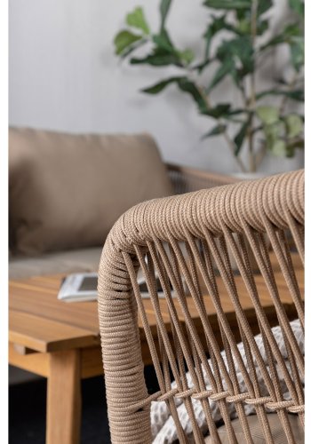 VENTURE DESIGN Chania hagesofasett, med beige puter - beige tau og brunt akasietre