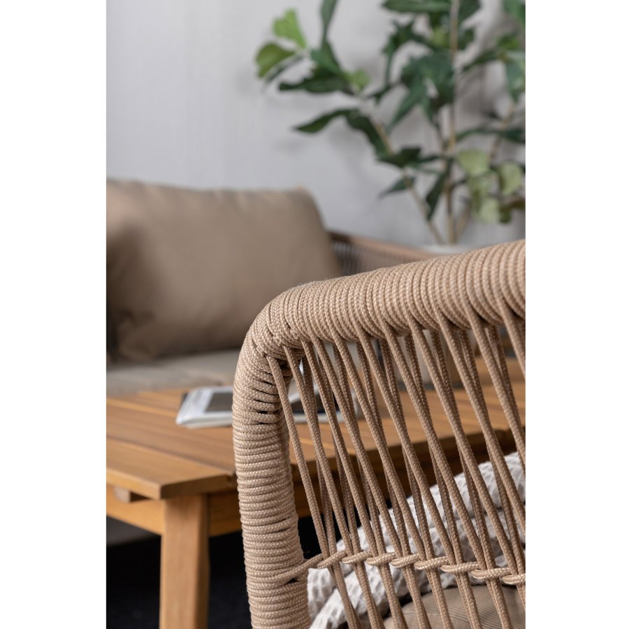 VENTURE DESIGN Chania hagesofasett, med beige puter - beige tau og brunt akasietre