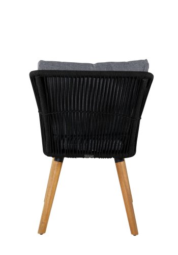 VENTURE DESIGN Chania Gartenstuhl, mit Armlehnen und Kissen – schwarzes Seil und natürliches Akazienholz