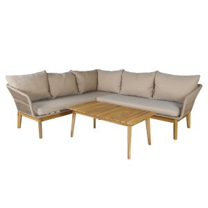 VENTURE DESIGN Chania hjrnesofa st - brune hynder og brun reb, akacietr og stl