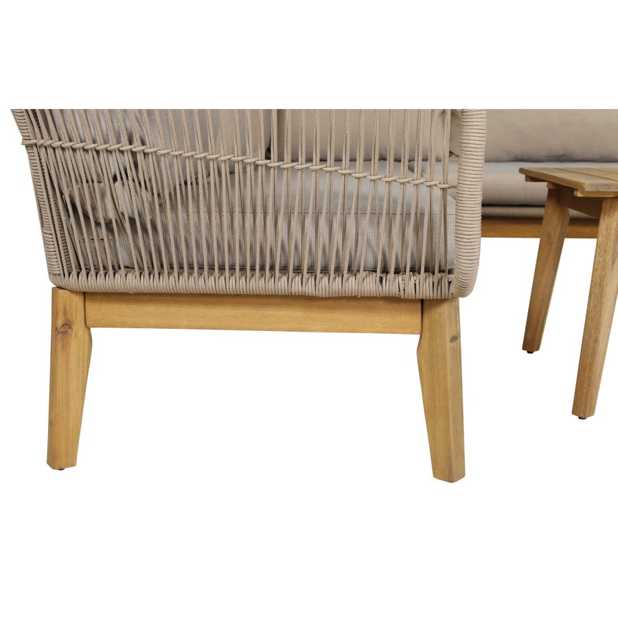 VENTURE DESIGN Chania hjrnesofasett - brune puter og brunt tau, akasietre og stl