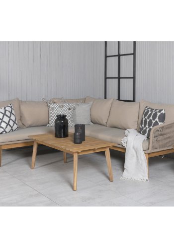 VENTURE DESIGN Chania hjrnesofasett - brune puter og brunt tau, akasietre og stl