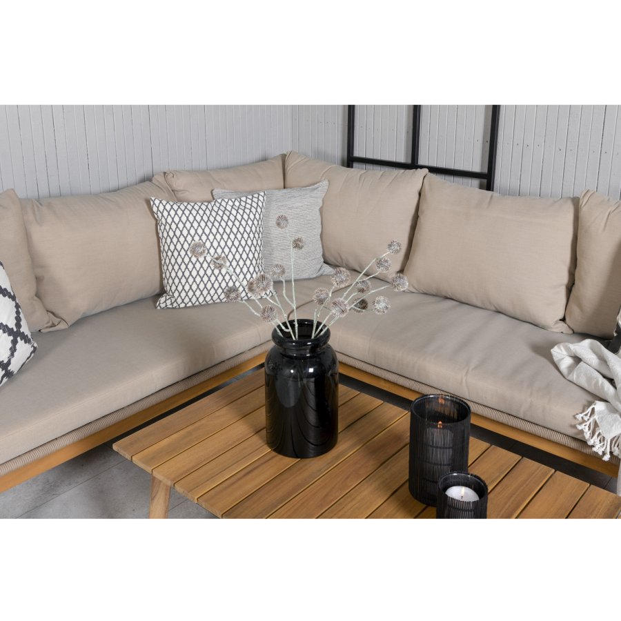 VENTURE DESIGN Chania hjrnesofasett - brune puter og brunt tau, akasietre og stl