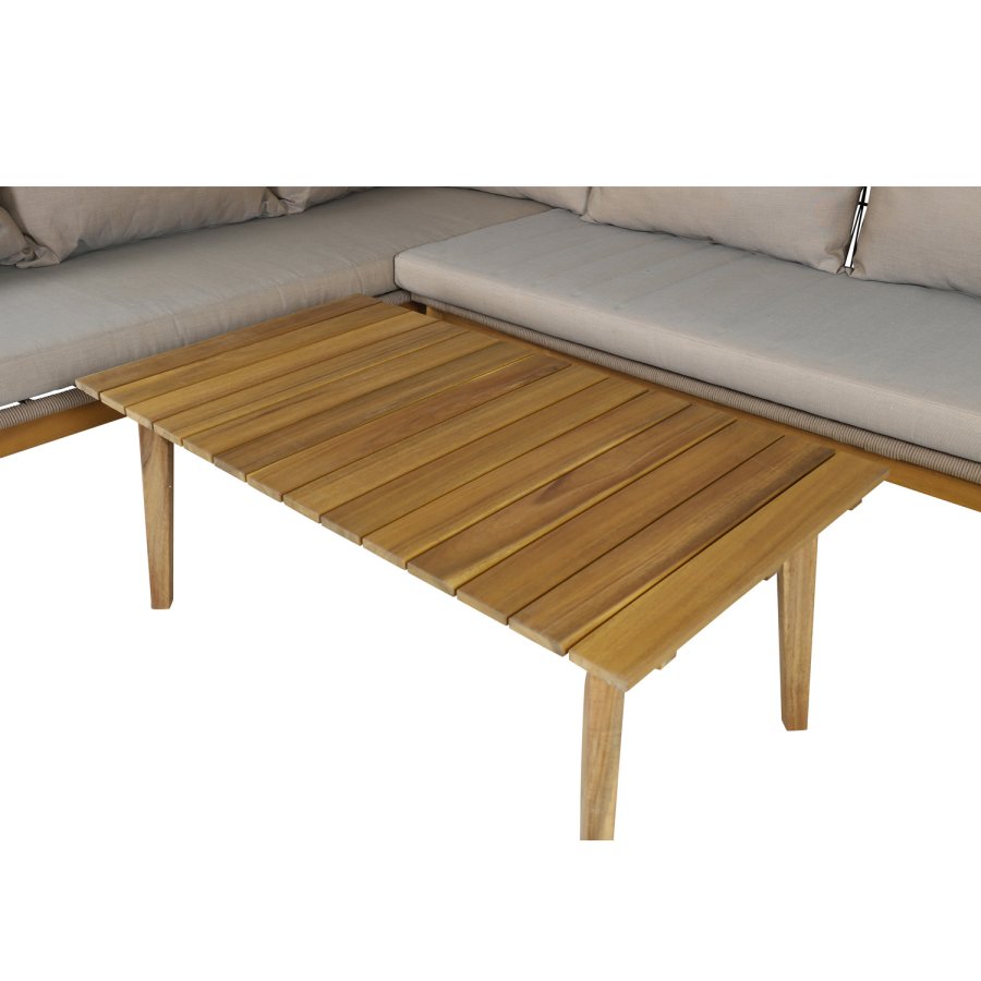 VENTURE DESIGN Chania hjrnesofasett - brune puter og brunt tau, akasietre og stl