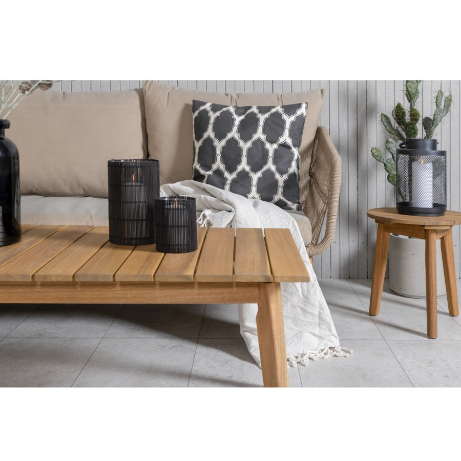 VENTURE DESIGN Chania hjrnesofasett - brune puter og brunt tau, akasietre og stl