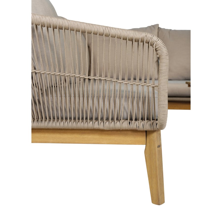 VENTURE DESIGN Chania hjrnesofasett - brune puter og brunt tau, akasietre og stl