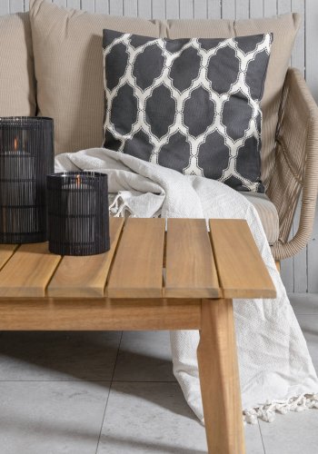 VENTURE DESIGN Chania Ecksofa-Set &ndash; braune Kissen und braunes Seil, Akazienholz und Stahl