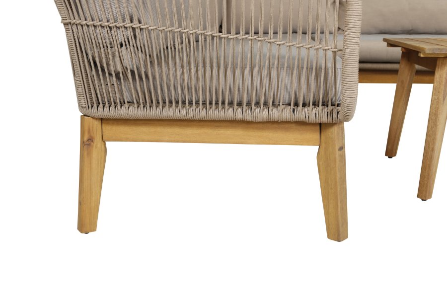 VENTURE DESIGN Chania Ecksofa-Set &ndash; braune Kissen und braunes Seil, Akazienholz und Stahl