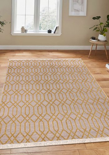 TEPPI 23037A gulvtppe m. mnster, rektangulr - gul jute og chenille (160x230)